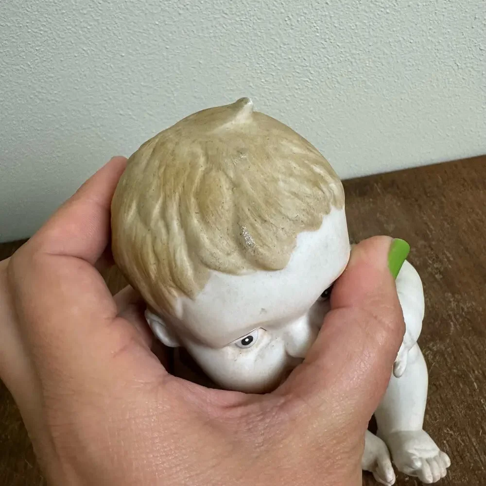 Vintage Bisque Porcelain Baby Boy with‎ gold accents nursery shelf decor